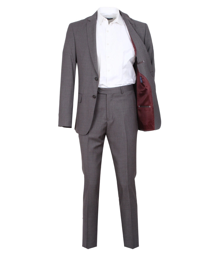 Grey Pure Wool Classic Plain 3 Piece Men's Suit-Makrom