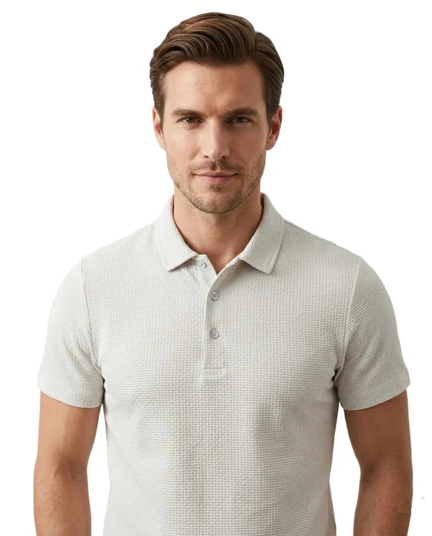 Grey Textured Cotton Polo-Makrom