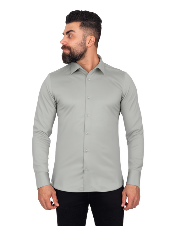 Grey Twill Classic Single Cuff Shirt-Makrom