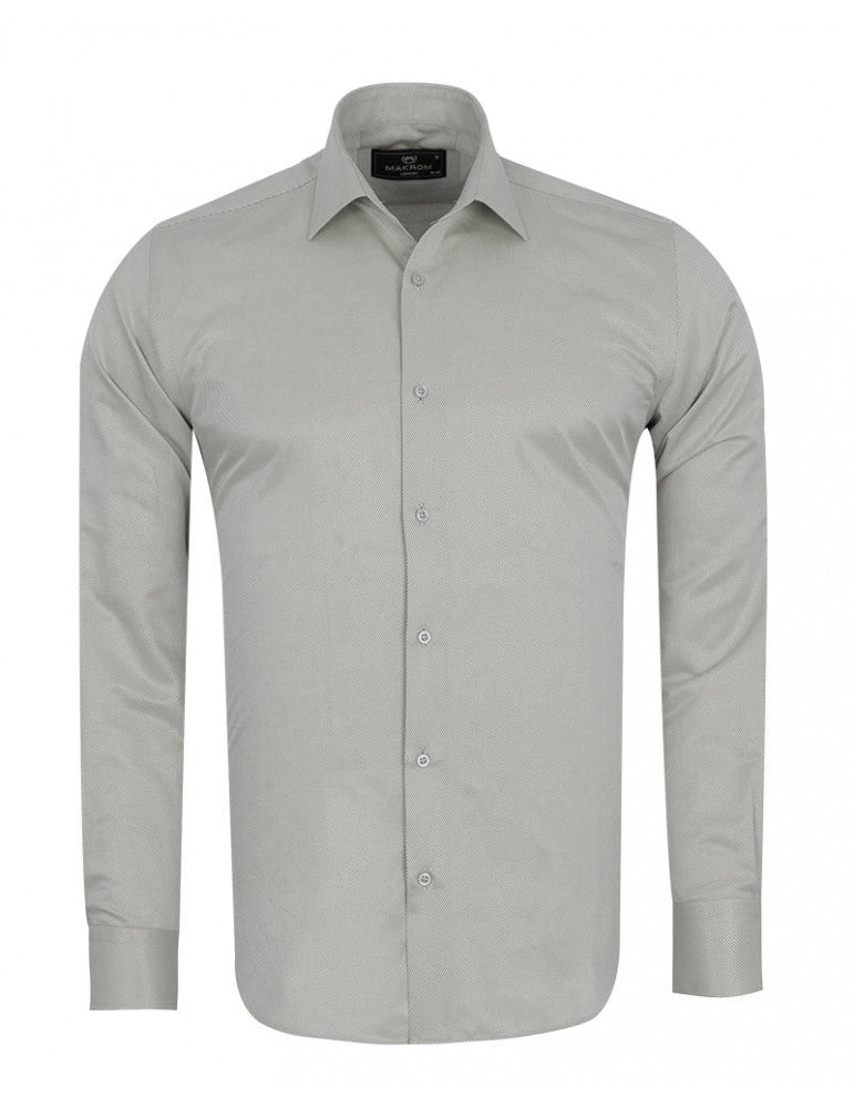 Grey Twill Classic Single Cuff Shirt-Makrom