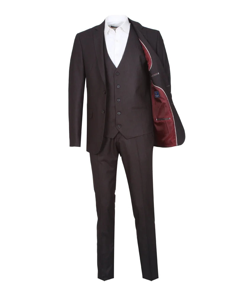Grey Wool Classic Plain 3 Piece Men's Suit-Makrom