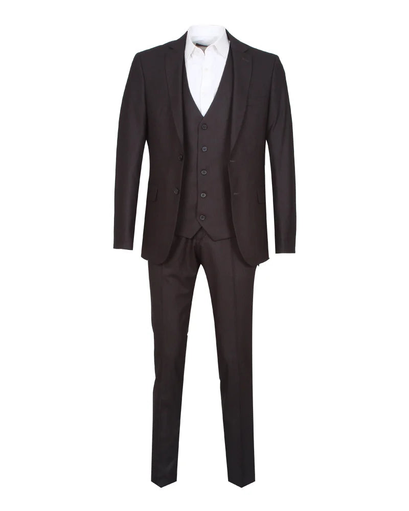Grey Wool Classic Plain 3 Piece Men's Suit-Makrom