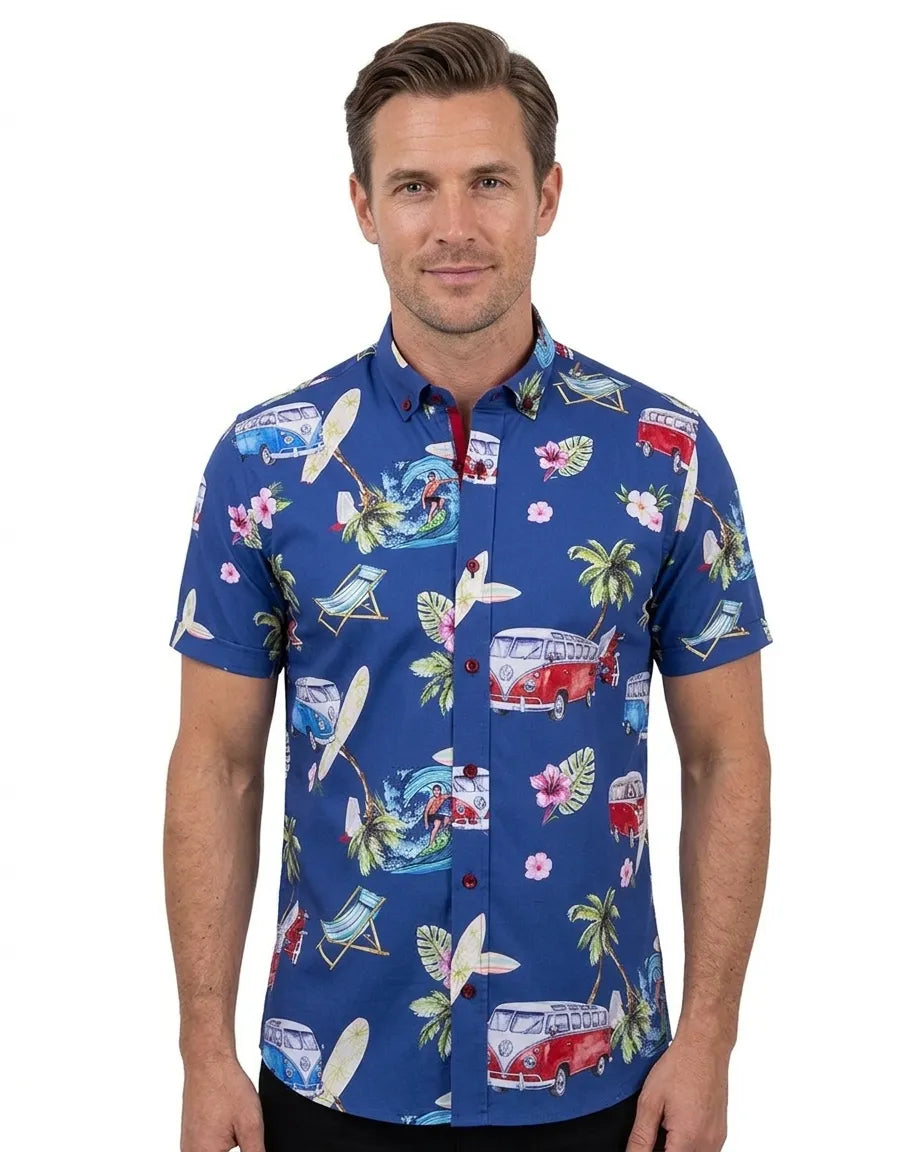 Blue Hawaiian Print Short Sleeve Shirt