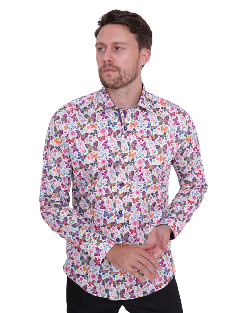 Hippy Butterfly Print Shirt with Matching Handkerchief-Makrom