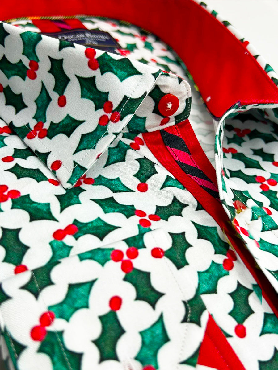 Holly Leaf Print Shirt with Matching Handkerchief-Makrom