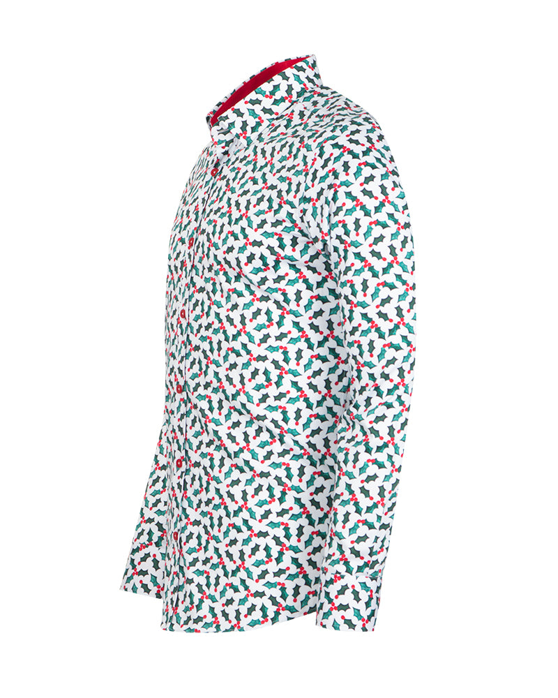 Holly Leaf Print Shirt with Matching Handkerchief-Makrom