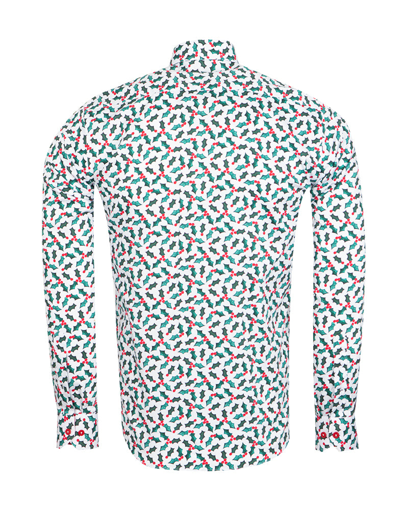 Holly Leaf Print Shirt with Matching Handkerchief-Makrom