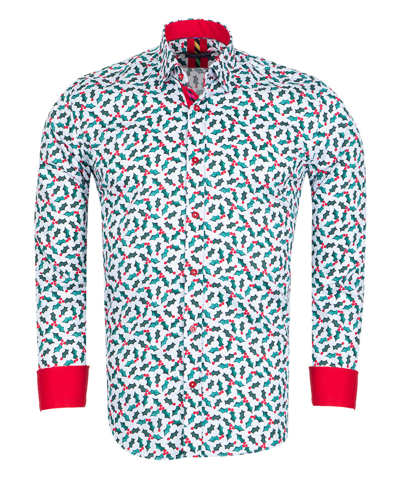 Holly Leaf Print Shirt with Matching Handkerchief-Makrom