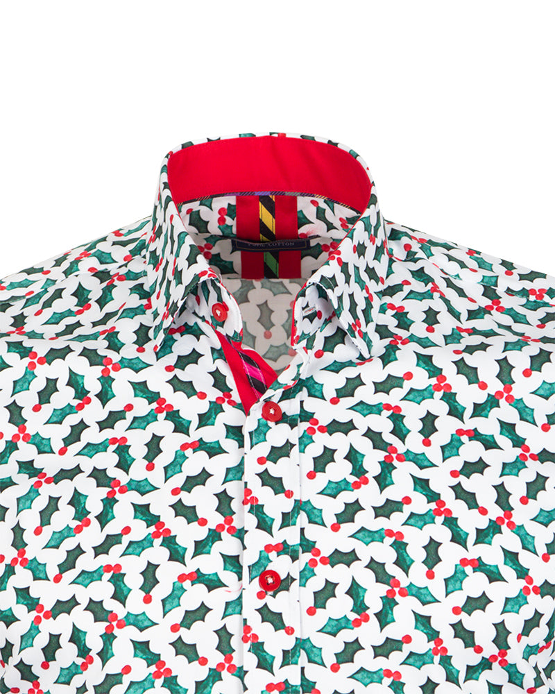 Holly Leaf Print Shirt with Matching Handkerchief-Makrom