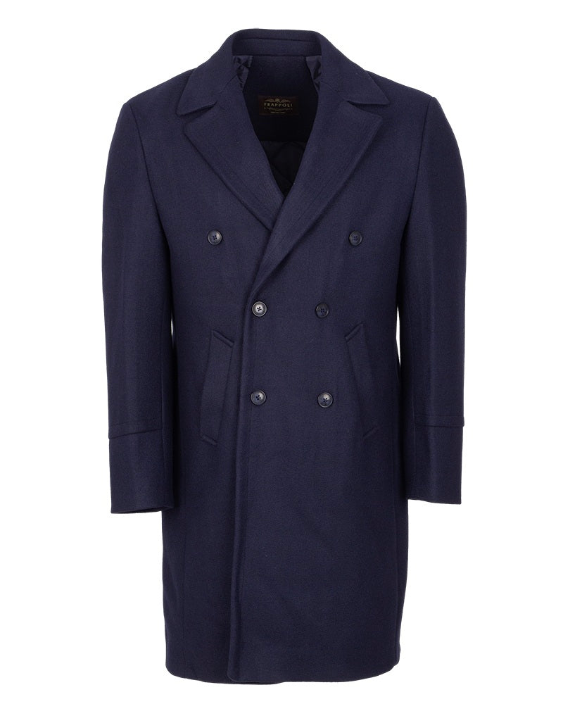 Dark Blue Double Breasted Belted Trench Coat