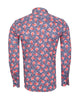 Dark Blue Rose Print Satin Cotton Shirt with Matching Handkerchief