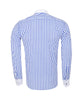 Dark Blue Stripe Contrast Collar Double Cuff Shirt