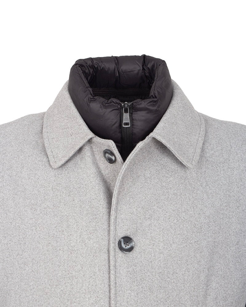 Grey Overcoat with Removable Quilted Inner Layer