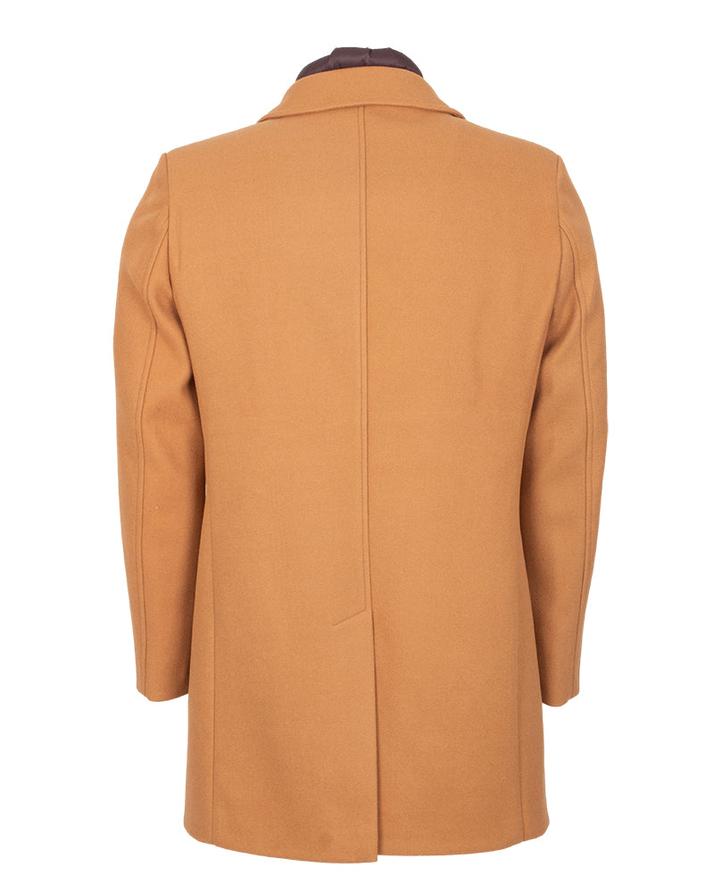 Camel Single-Breasted Overcoat with Removable Quilted Inner Layer