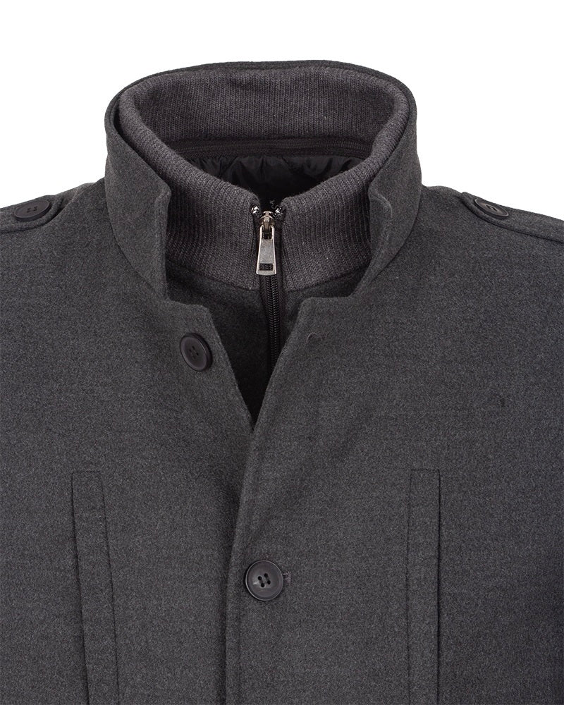 Anthracite Single Breasted Overcoat with Removable Quilted Insert
