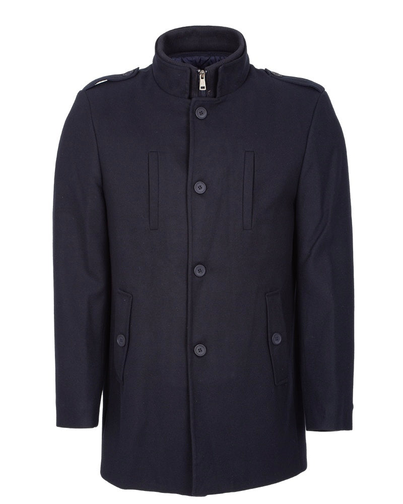 Dark Blue Single Breasted Overcoat with Removable Quilted Insert