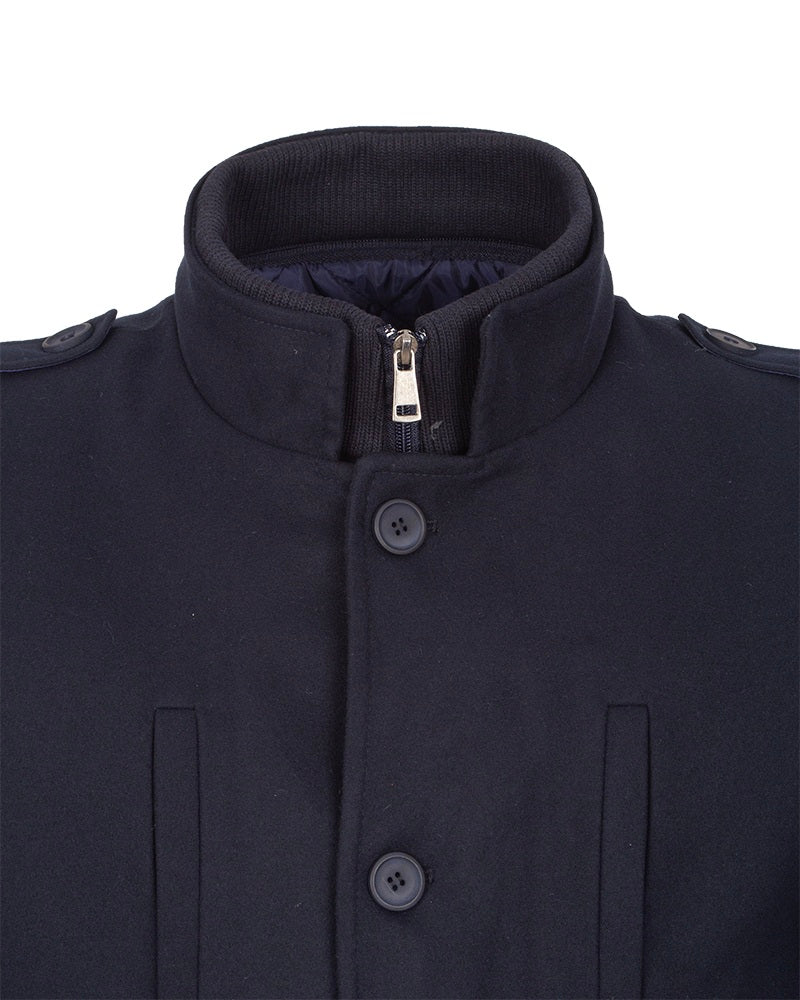 Dark Blue Single Breasted Overcoat with Removable Quilted Insert