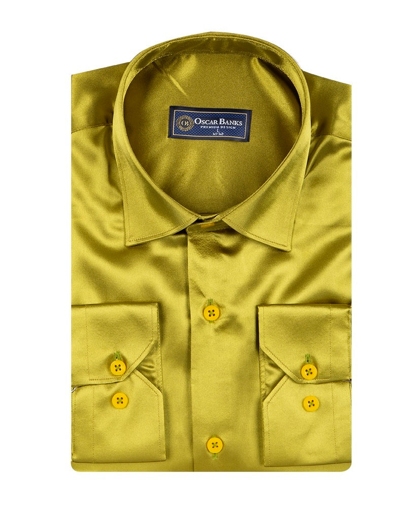 Khaki Shiny Plain Satin Classic Men’s Shirt
