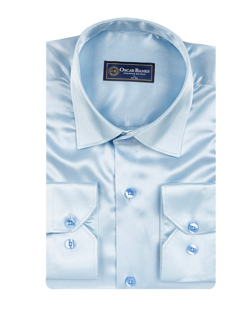 Blue Shiny Plain Satin Classic Men’s Shirt