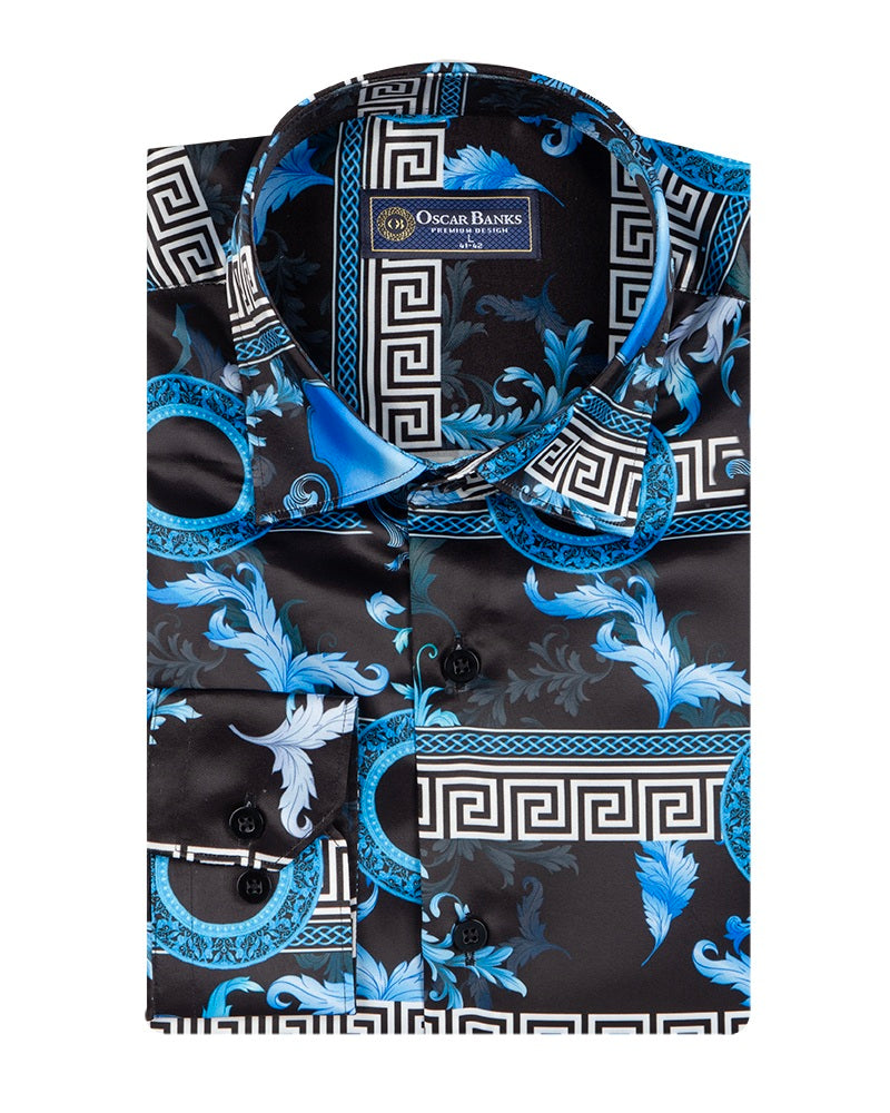 Blue Baroque Roman Ornament Paisley Print Men`s Shirt