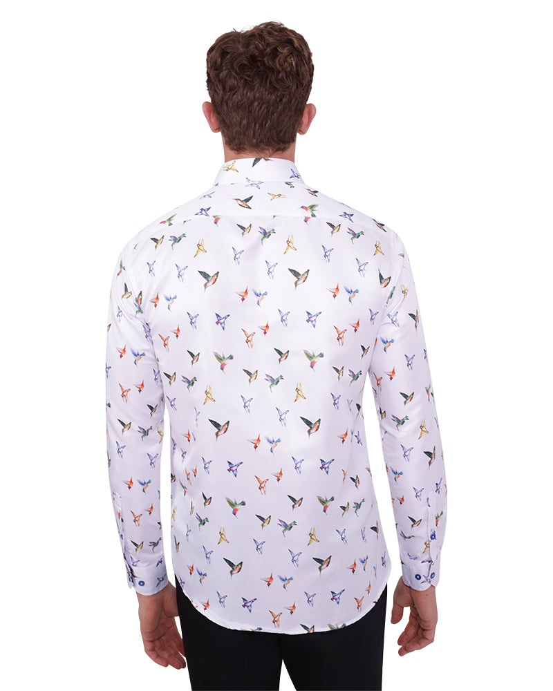 White Colourful Mockingbird Print Men's Shirt
