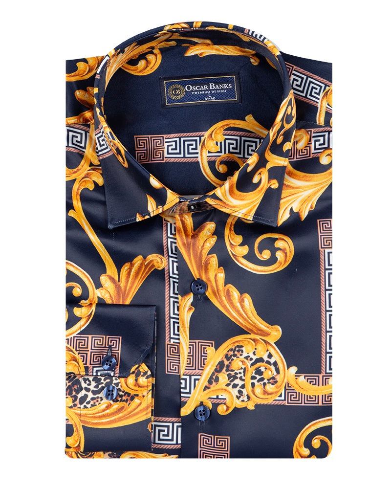 Blue Baroque Paisley Print Men`s Shirt
