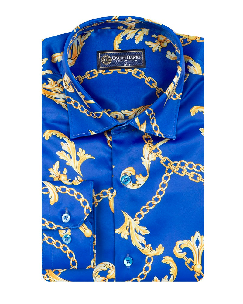 Blue Baroque Chain & Paisley Print Men`s Shirt