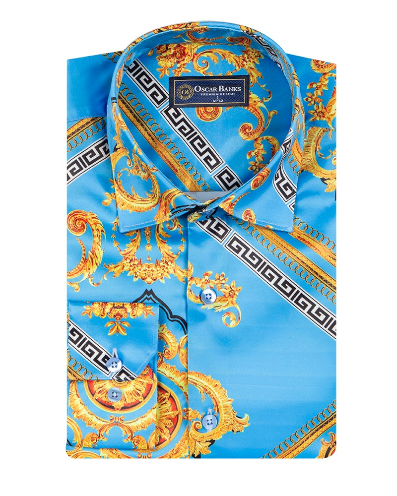 Light Blue Baroque Chain & Paisley Print Men`s Shirt