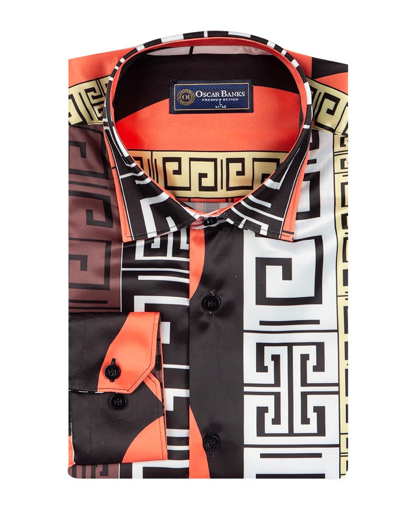 Oscar Banks Premium Geometric Pattern Dress Shirt