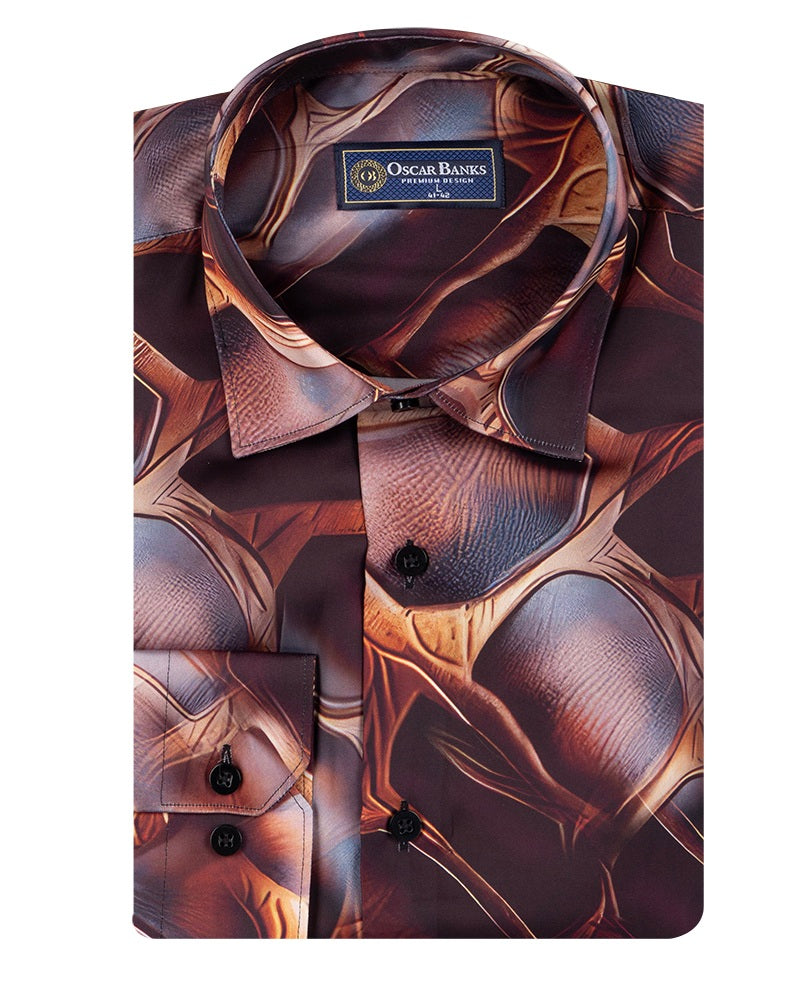 Oscar Banks Premium Satin Bold Geometric Pattern Print Shirt