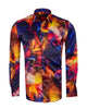 Vibrant Blue and Amber Pattern Satin Men`s Shirt
