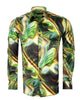 Oscar Banks Premium Satin Green Marble Print Shirt
