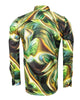 Oscar Banks Premium Satin Green Marble Print Shirt