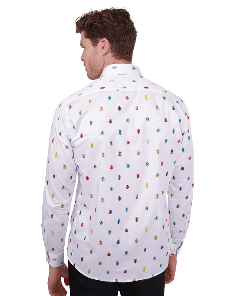White Colourful Insect Print with Matching Handkerchief