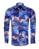 Oscar Banks Premium Satin Purple Marble Print Shirt
