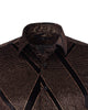 Oscar Banks Premium Shiny Black and Bronze Geometric Pattern Shirt