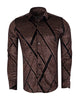 Oscar Banks Premium Shiny Black and Bronze Geometric Pattern Shirt