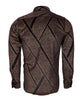 Oscar Banks Premium Shiny Black and Bronze Geometric Pattern Shirt