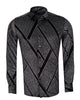 Oscar Banks Premium Shiny Black and Grey Geometric Pattern Shirt