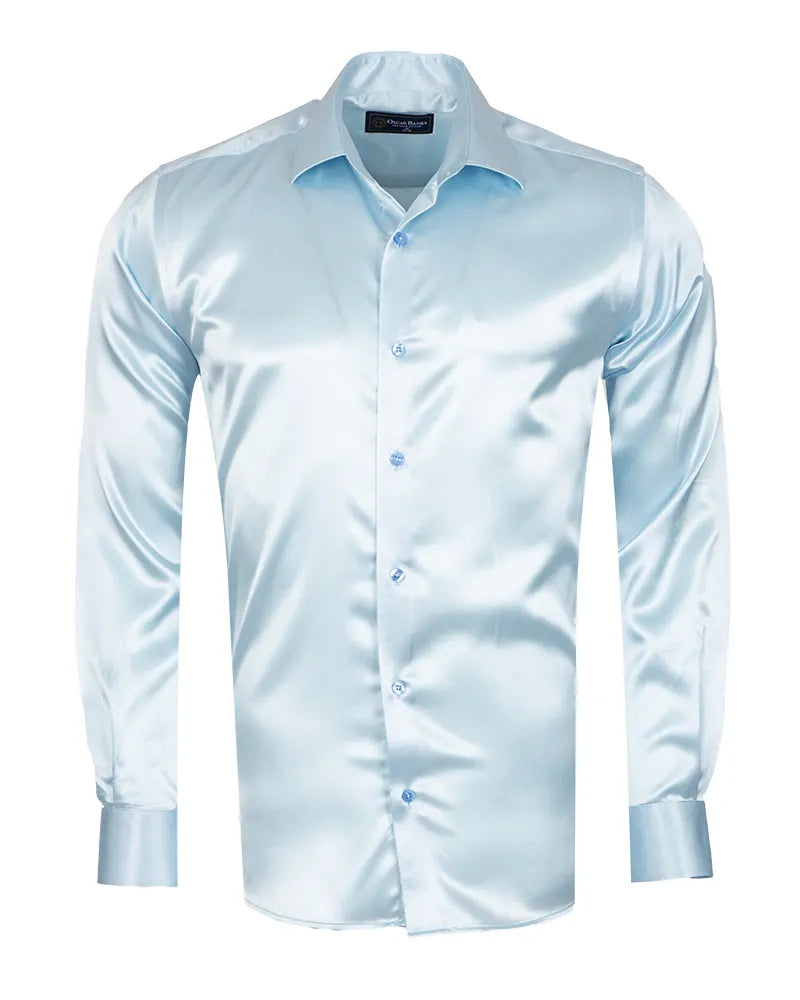 Blue Shiny Plain Satin Classic Men’s Shirt
