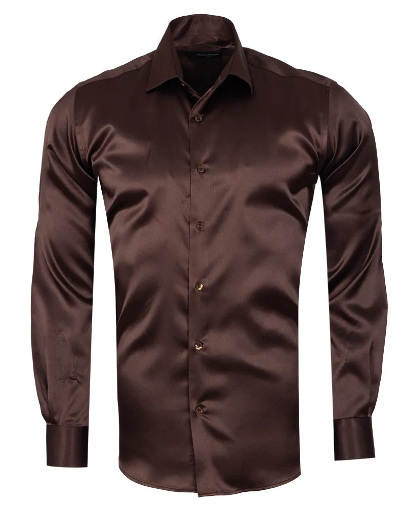 Brown Satin Plain Satin Classic Men’s Shirt