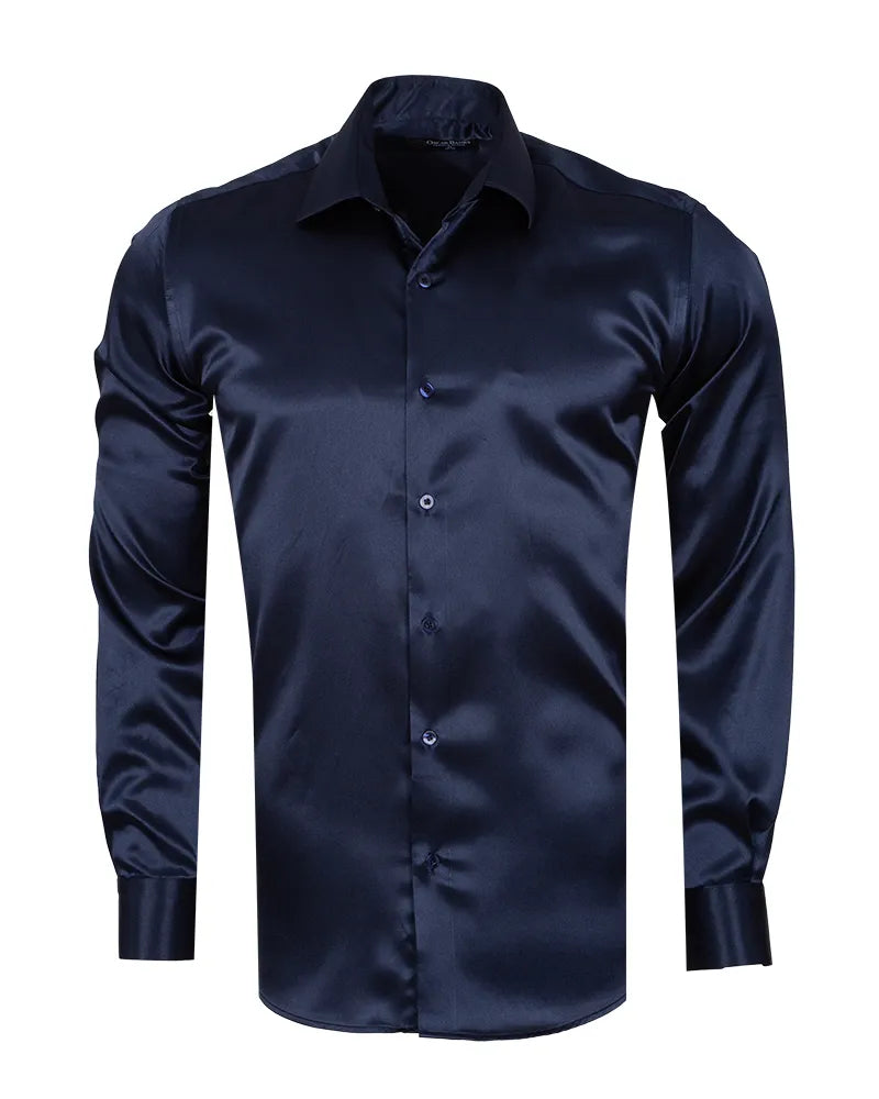 Dark Blue Shiny Plain Satin Classic Men’s Shirt