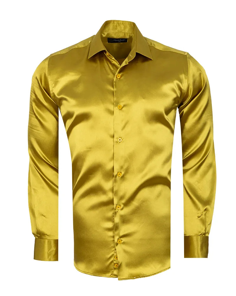 Khaki Shiny Plain Satin Classic Men’s Shirt