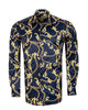 Dark Blue Baroque Chain & Paisley Print Men`s Shirt