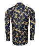 Dark Blue Baroque Chain & Paisley Print Men`s Shirt