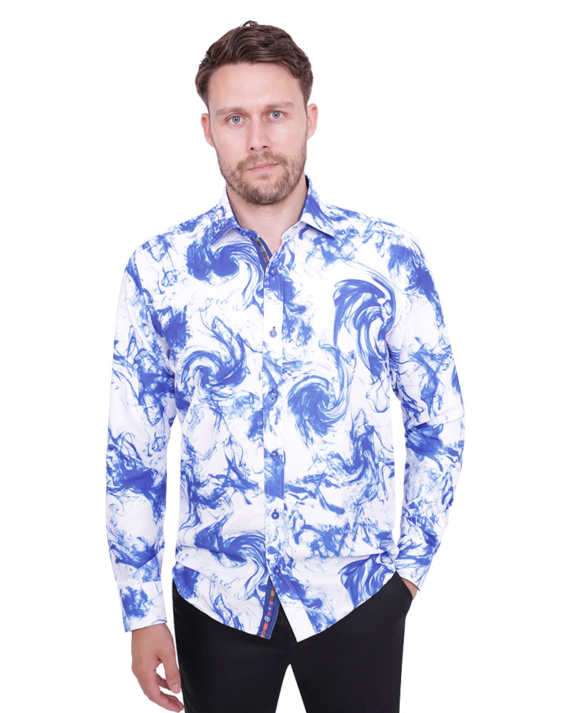 Blue Smoke Print Men's Shirt