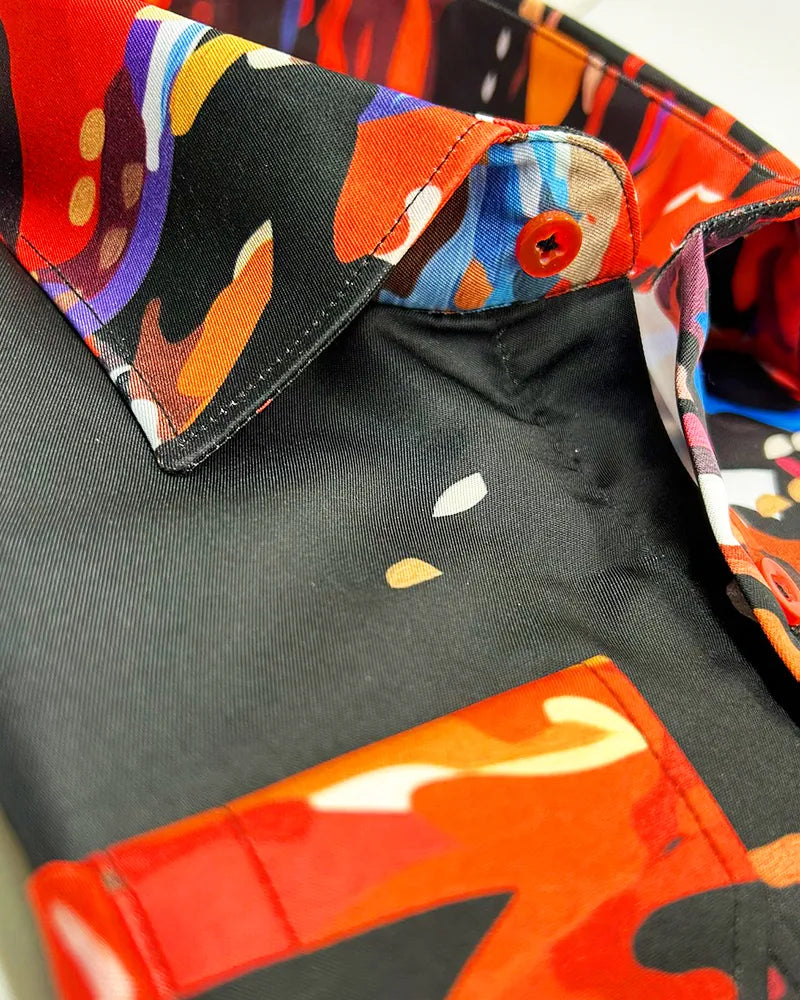 Black Abstract Paint Splatter Print Shirt