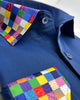 Navy Plain Shirt with Multicoloured Trim