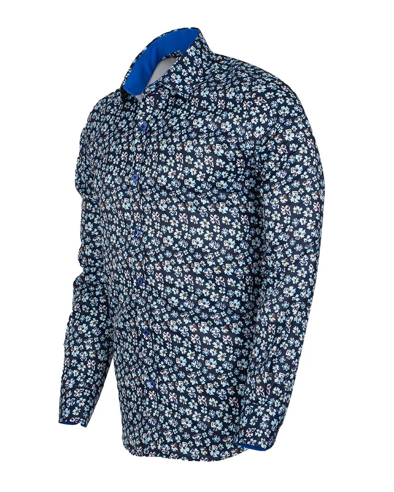 Navy Floral Pattern Print Shirt