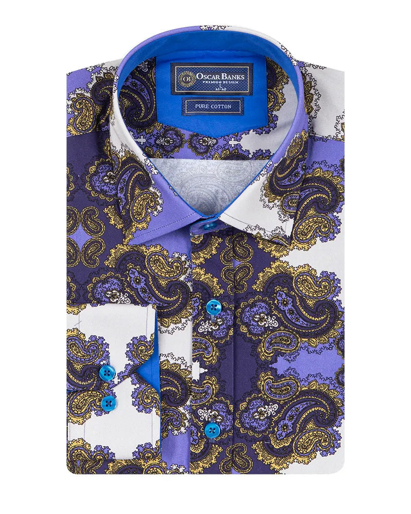 Purple Paisley Print Shirt with Matching Handkerchief
